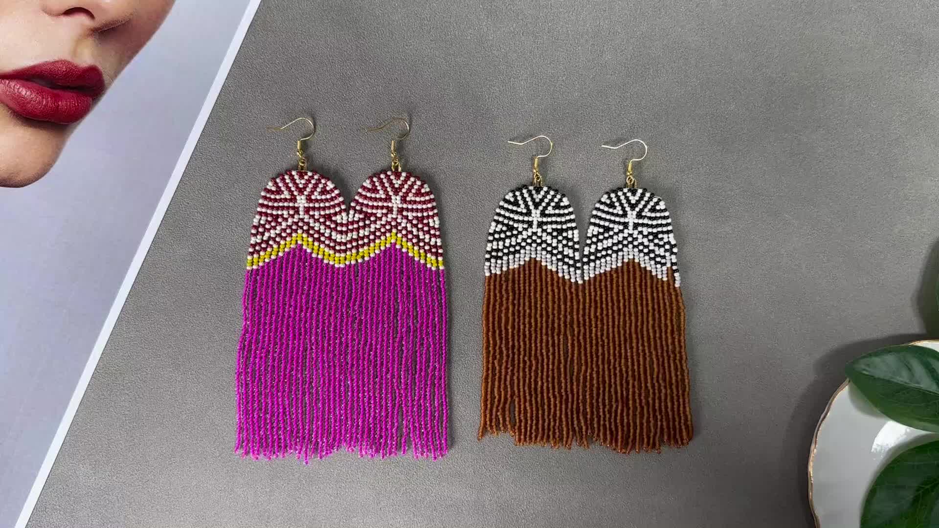 Women's Colorful Gradient Handmade Long Tassel Earrings