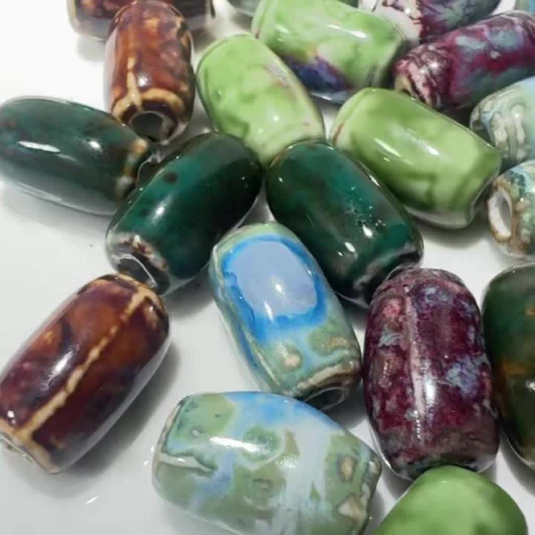 12/16pcs Vintage Ceramic Barrel Beads for Jewelry Making
