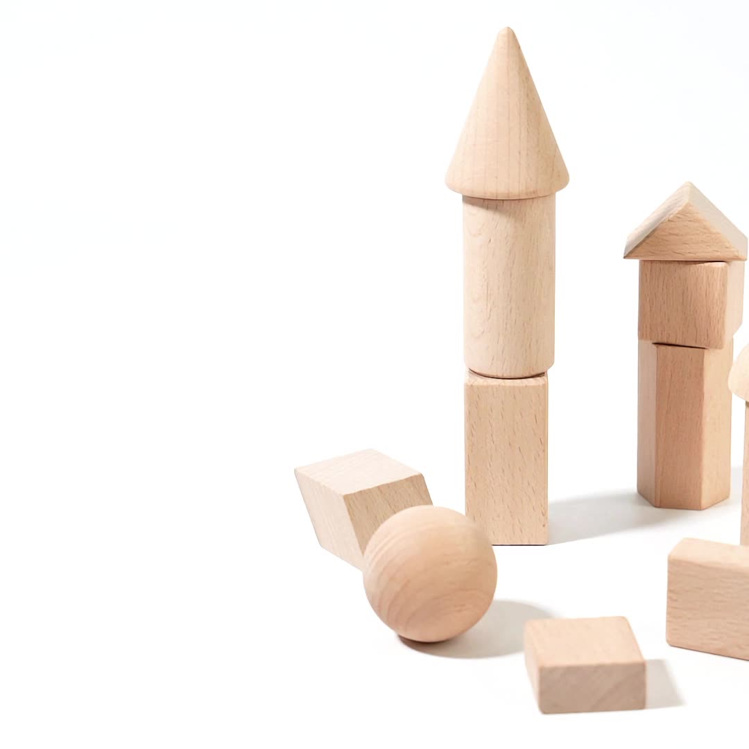 Wooden Building Block Set with Geometric Shapes