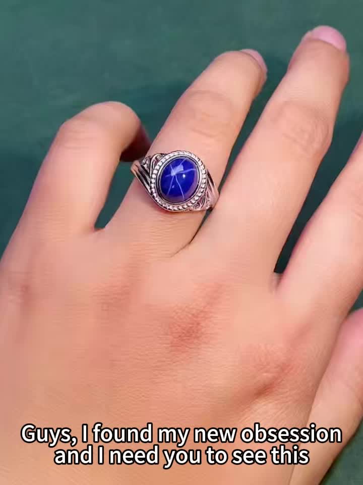 925 Silver Starlight Blue Stone Adjustable Ring, Luxury Gift
