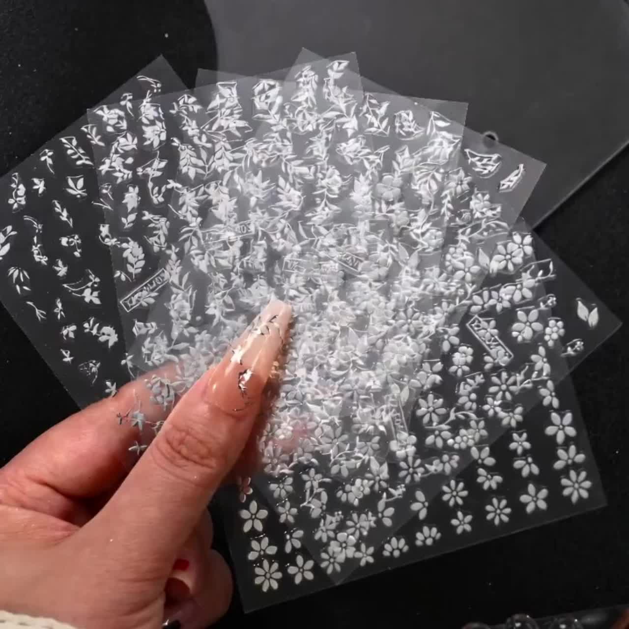 6 Sheets Silvery 3D Embossed Nail Stickers with Floral Designs