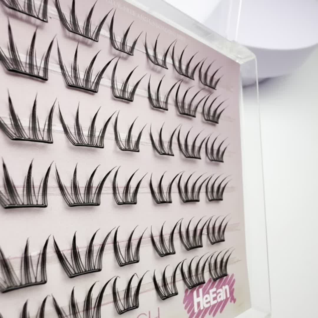 Pre-Glued Thin Black Stem Reusable Lash Clusters, Soft Feather Shoot