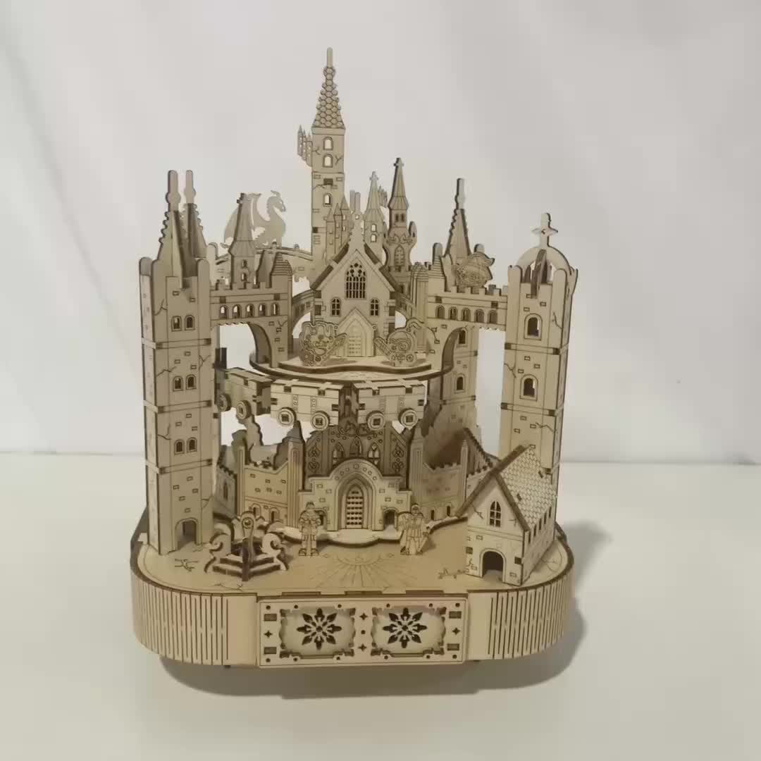 DIY 3D Wooden Puzzle Magic Castle Music Box