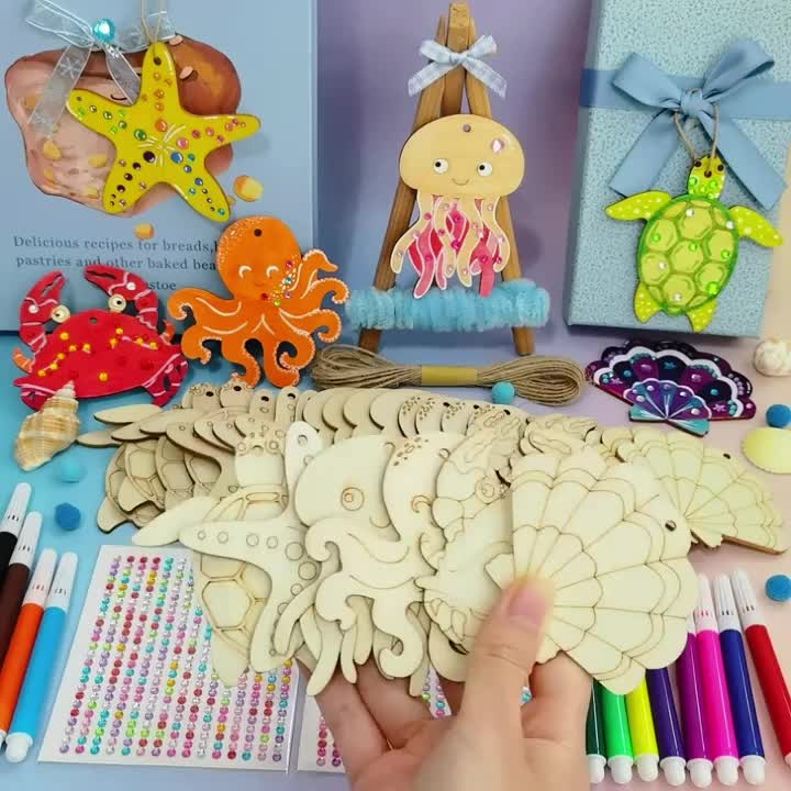 Summer Ocean Wooden Ornament Coloring Kit for Kids
