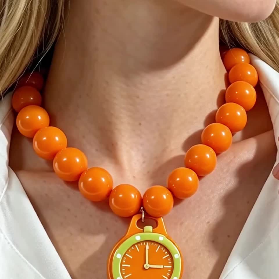 Creative Dopamine Bright Orange Round Bead Necklace, Unique Design
