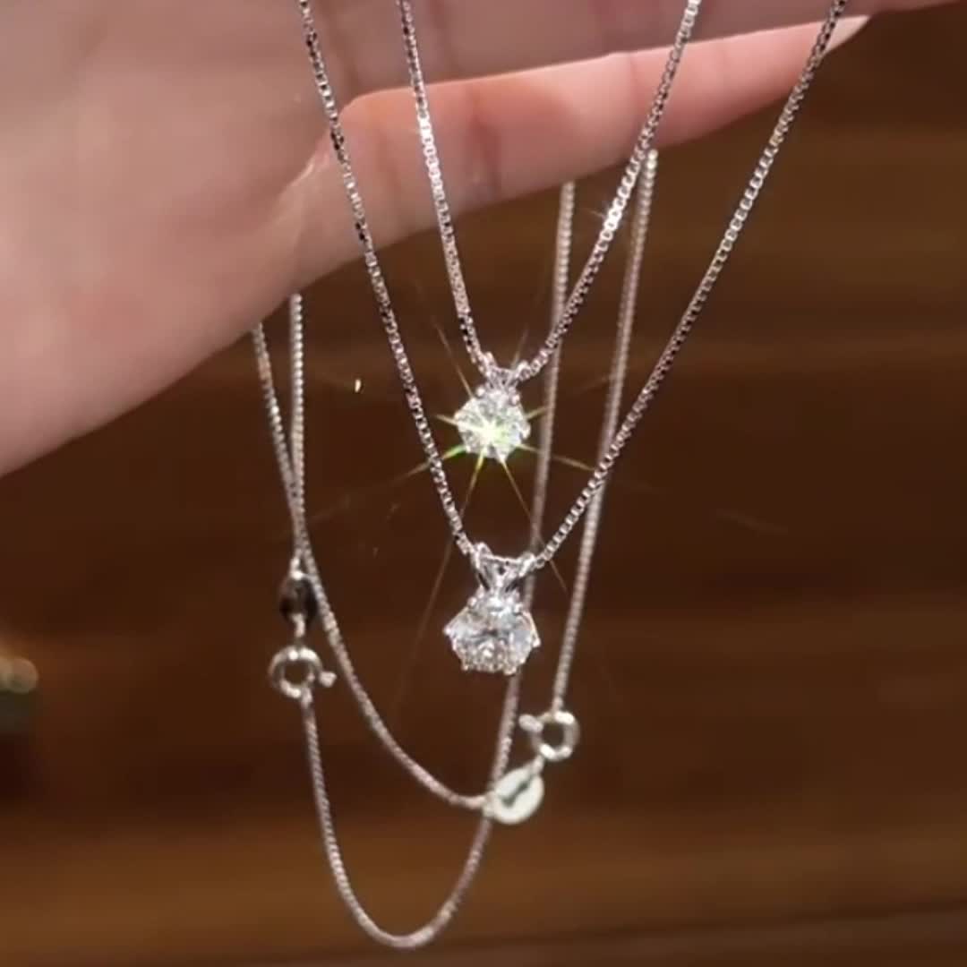 Women's S925 Sterling Silver Six-Prong Pendant Necklace
