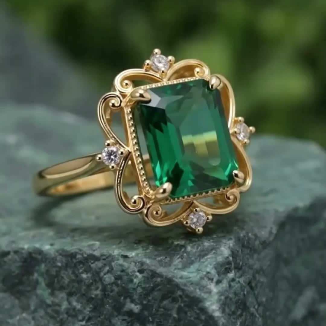 Retro Court Style Square Green Zirconia Ring