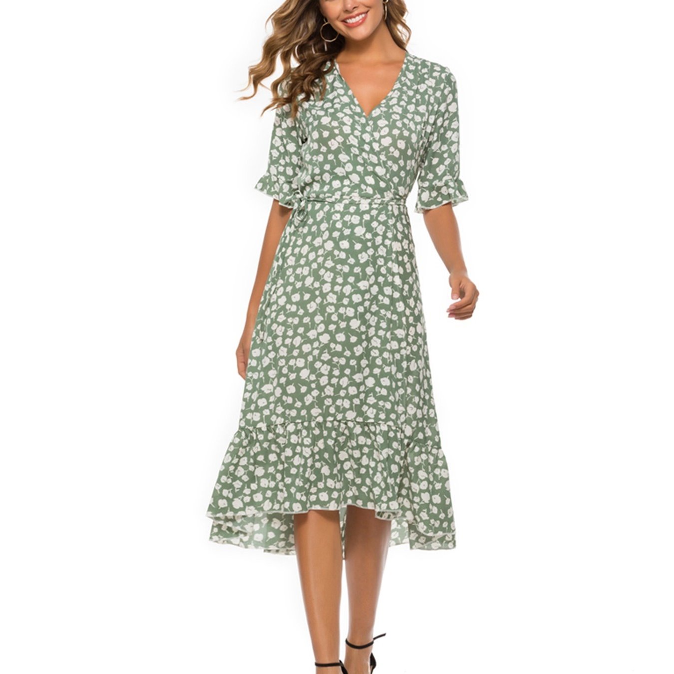 Women's Dress Floral Print Ruffle Hem Wrap Maxi Dresses | Shop Now For ...