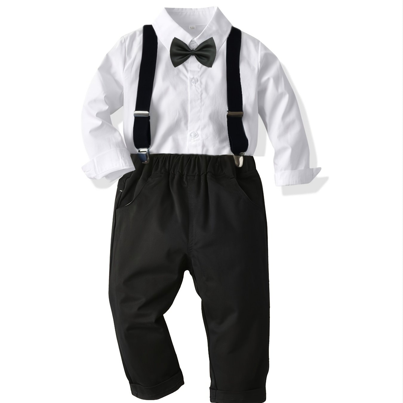 Image of Suit, Boys' Bow Tie White Shirt, Suspender Pants, Formal Wear, Banquet , Evening Dress, For Outdoor