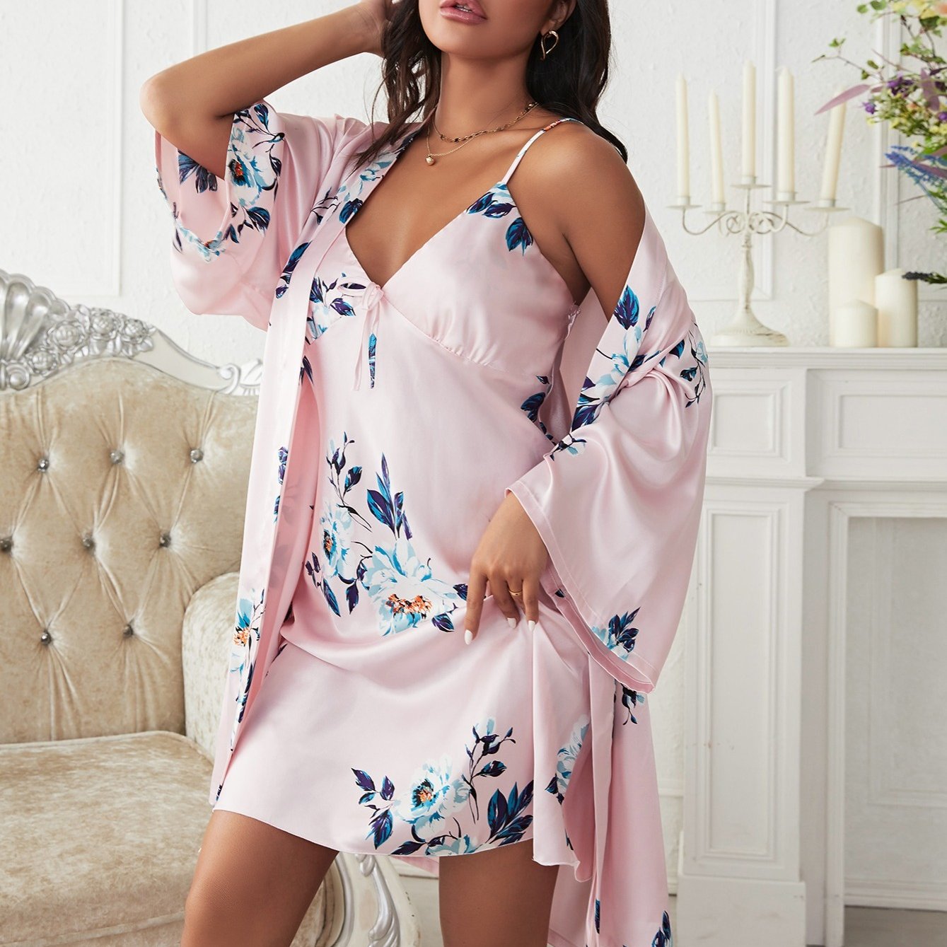 Womens Sleepwear Satin Dress Robe Pajama Set For Valentines - Temu