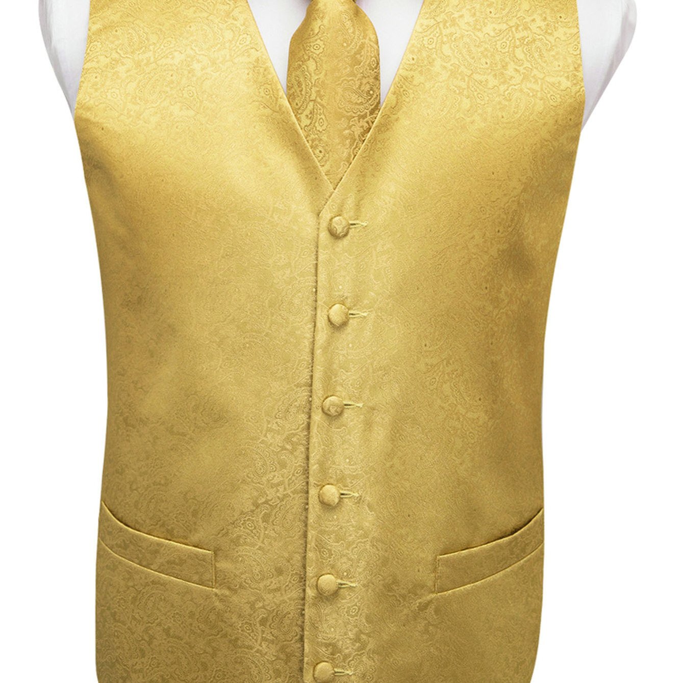 Gilet Boutonné Décontracté À Col En V À Motif Paisley Doré Pour Hommes