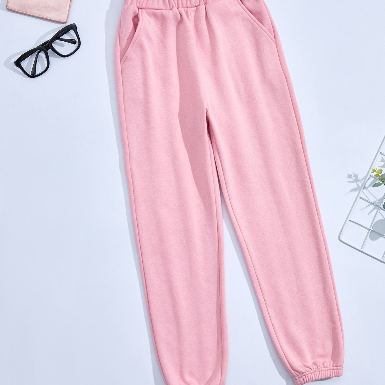 Girls Thermal Lined Fleece Elastic Waist Solid Color - Temu Canada