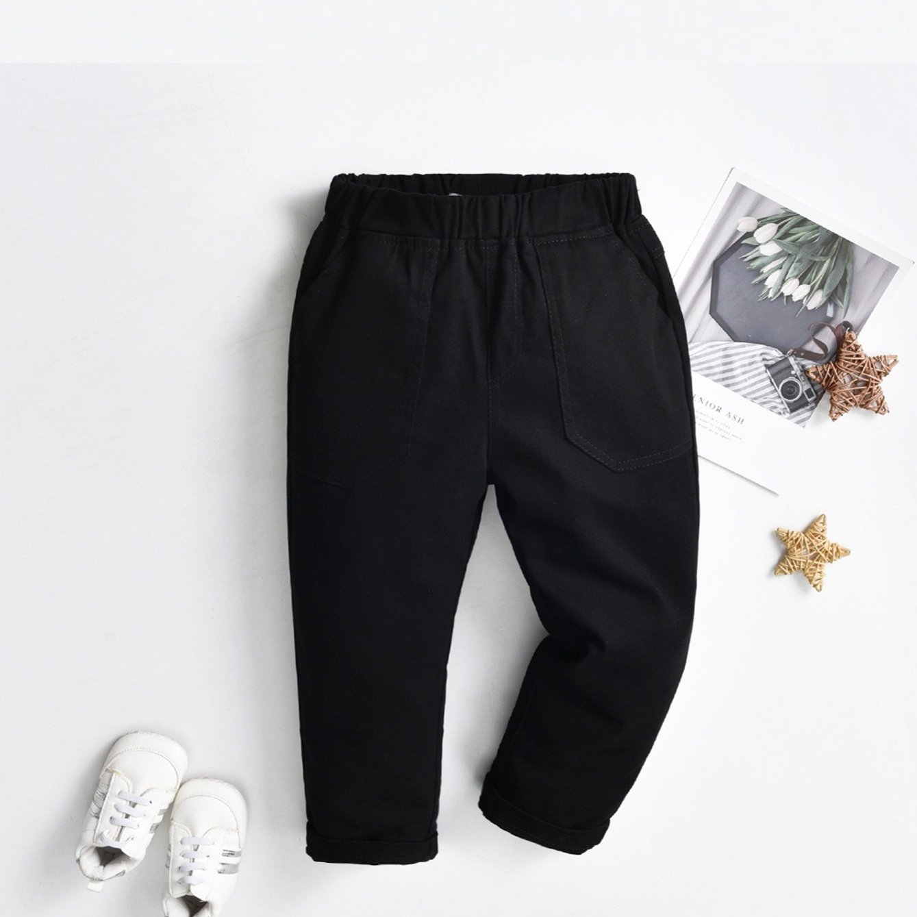 Boys Solid Color Trousers Elastic Band Pants