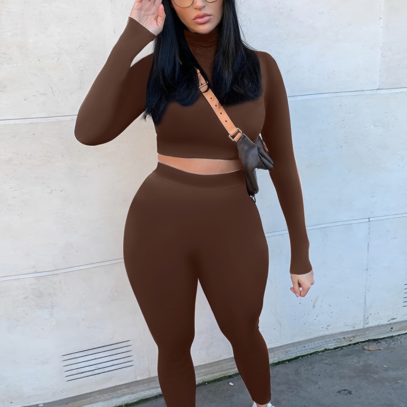 Two Piece Sets Women Solid Autumn Tracksuits High Waist Stretchy Sportswear  Hot Crop Tops And Leggings