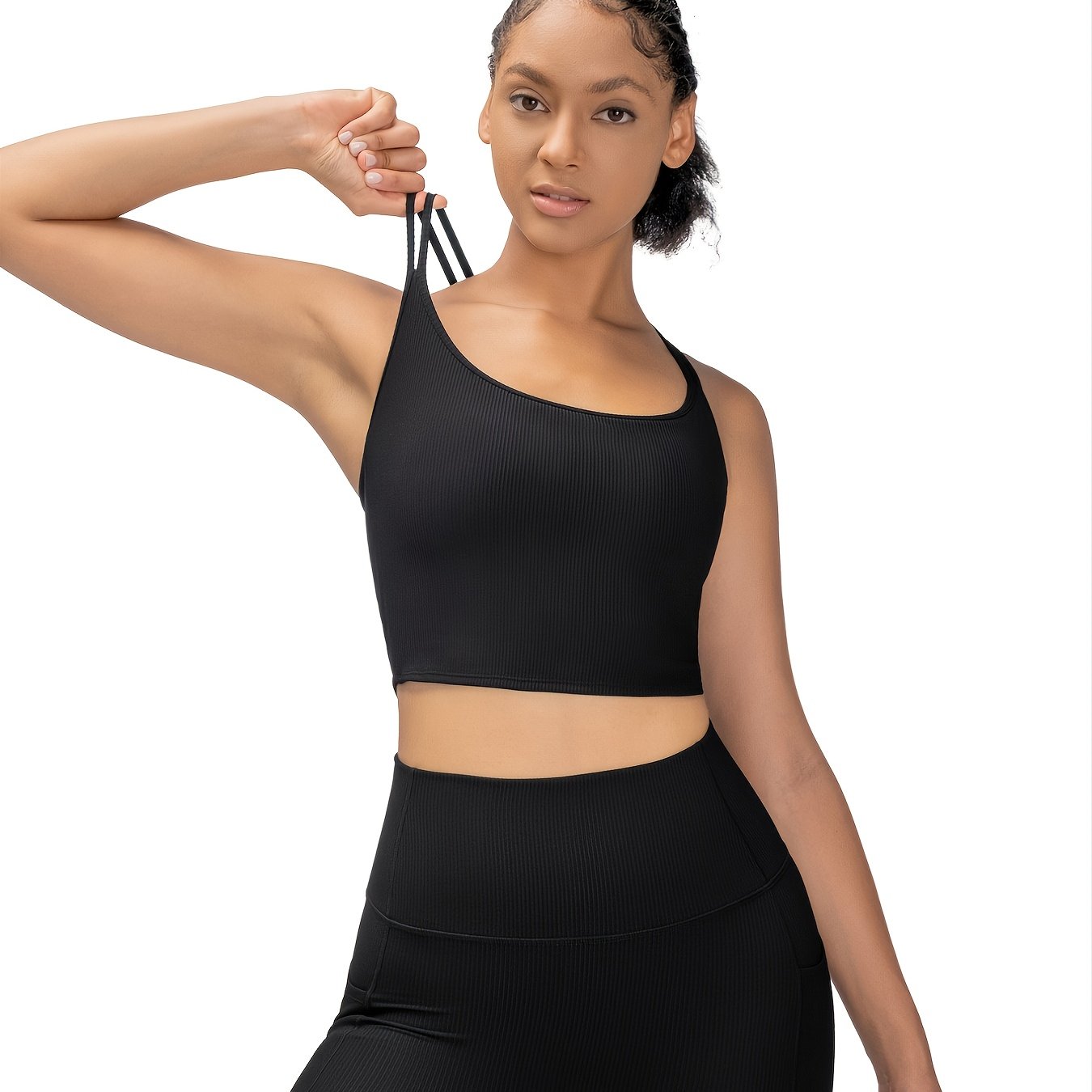 Criss Cross Straps Shockproof Sports Bra, Spaghetti Straps High Stretch  Sporty Top, Women's Activewear