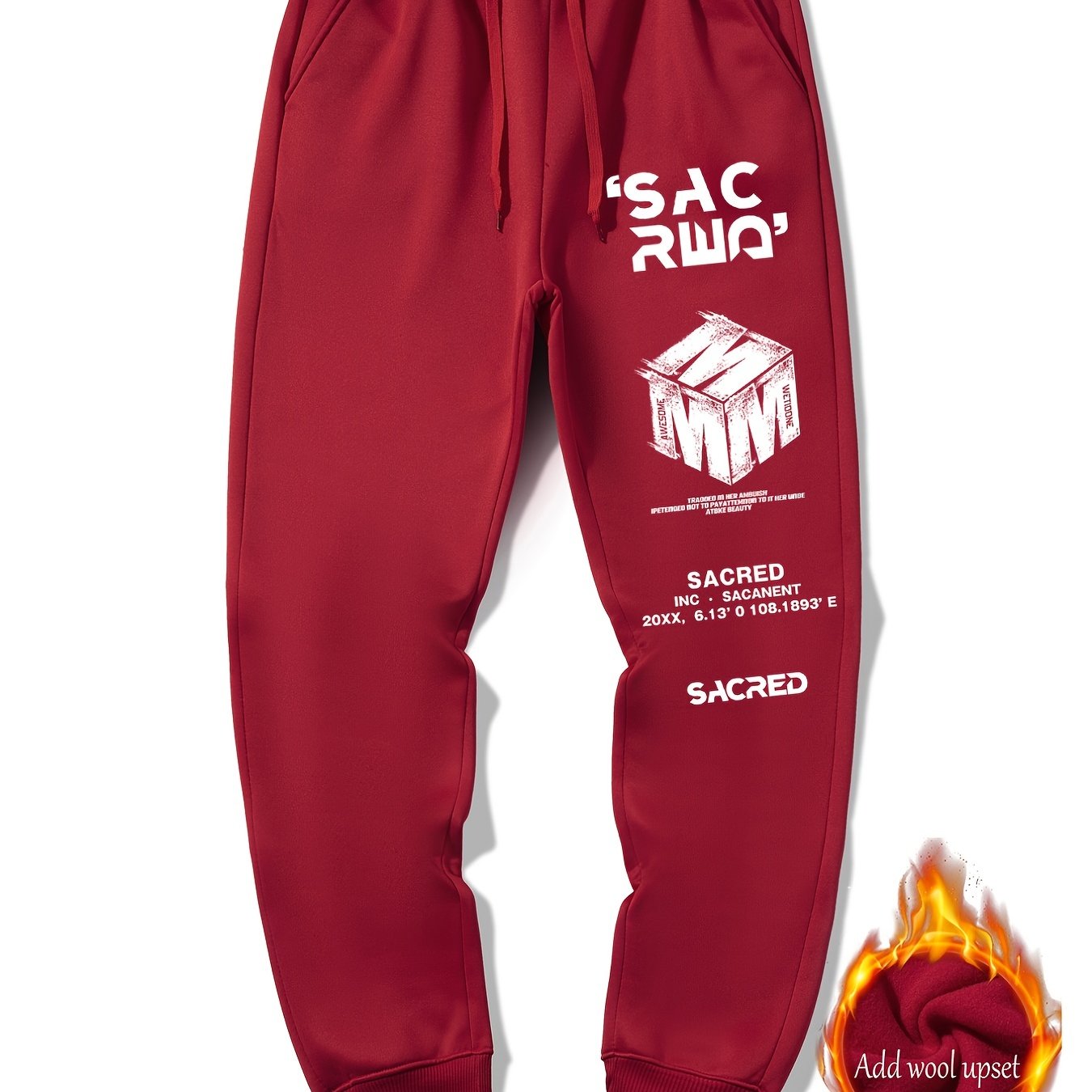 Men's Graphic Fleece Lined Sweatpants Drawstring Waist Big - Temu Canada