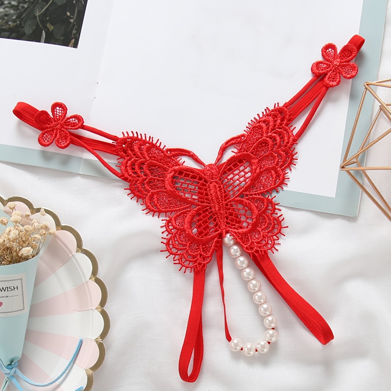 Briefs Panties New Sexy String Lace Underwear Women Butterfly Panties Women G  String T Back Thong Transparent Lingerie Cute With Pearls Panties T230601  From Mengyang02, $5.05