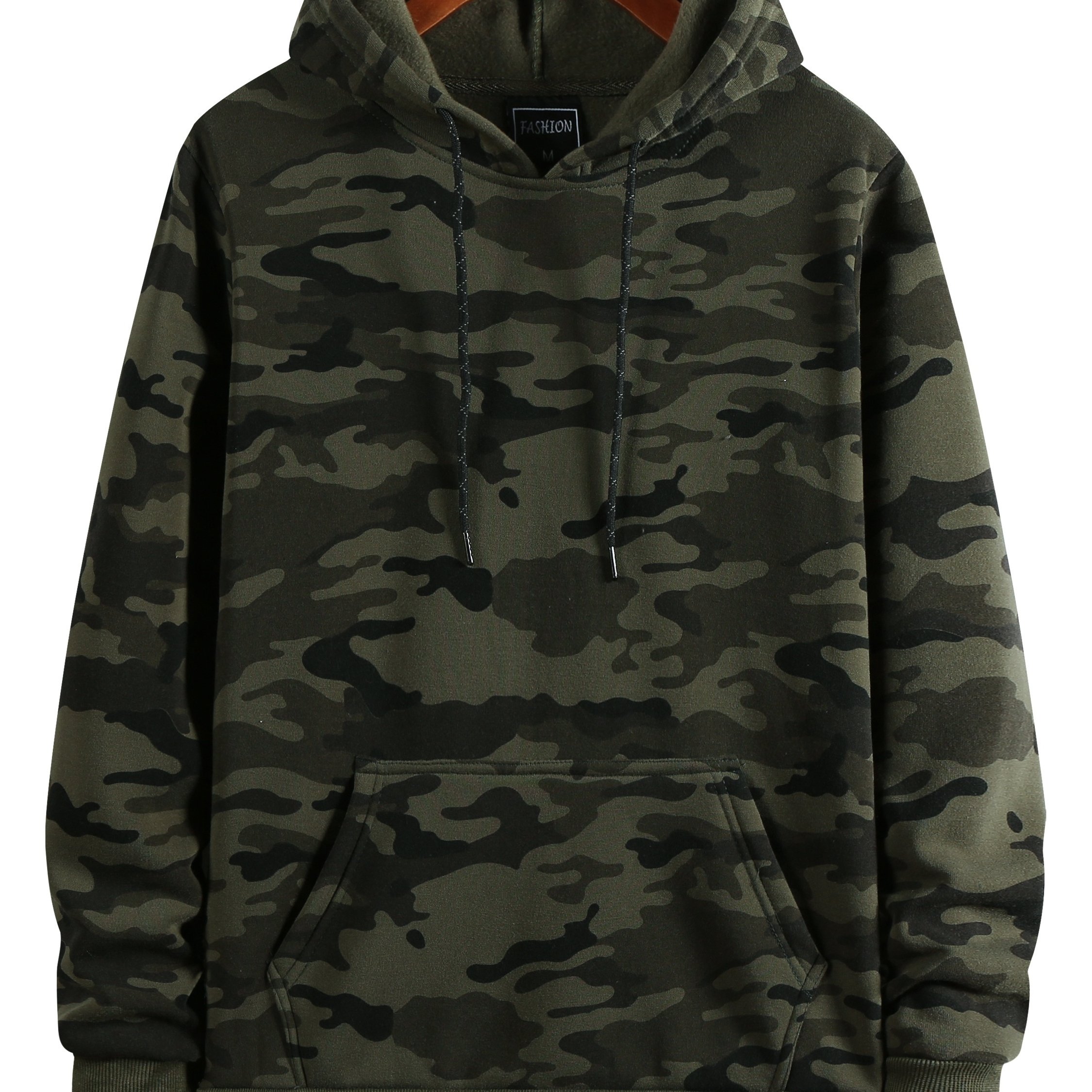 Image of Men's Camouflage Loose Pullover Hooded Fleece Sweatshirt For Autumn And Winter, Hooded, Fleece, Hunting
