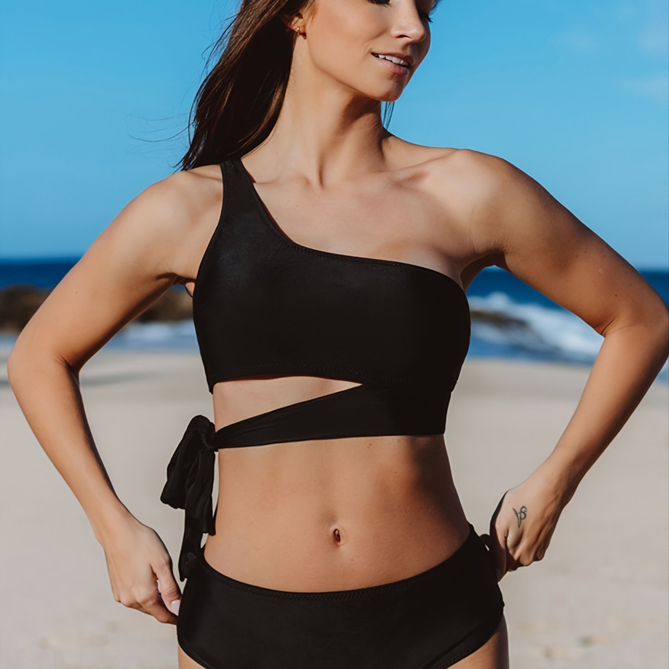 Black One Shoulder Bikini Set