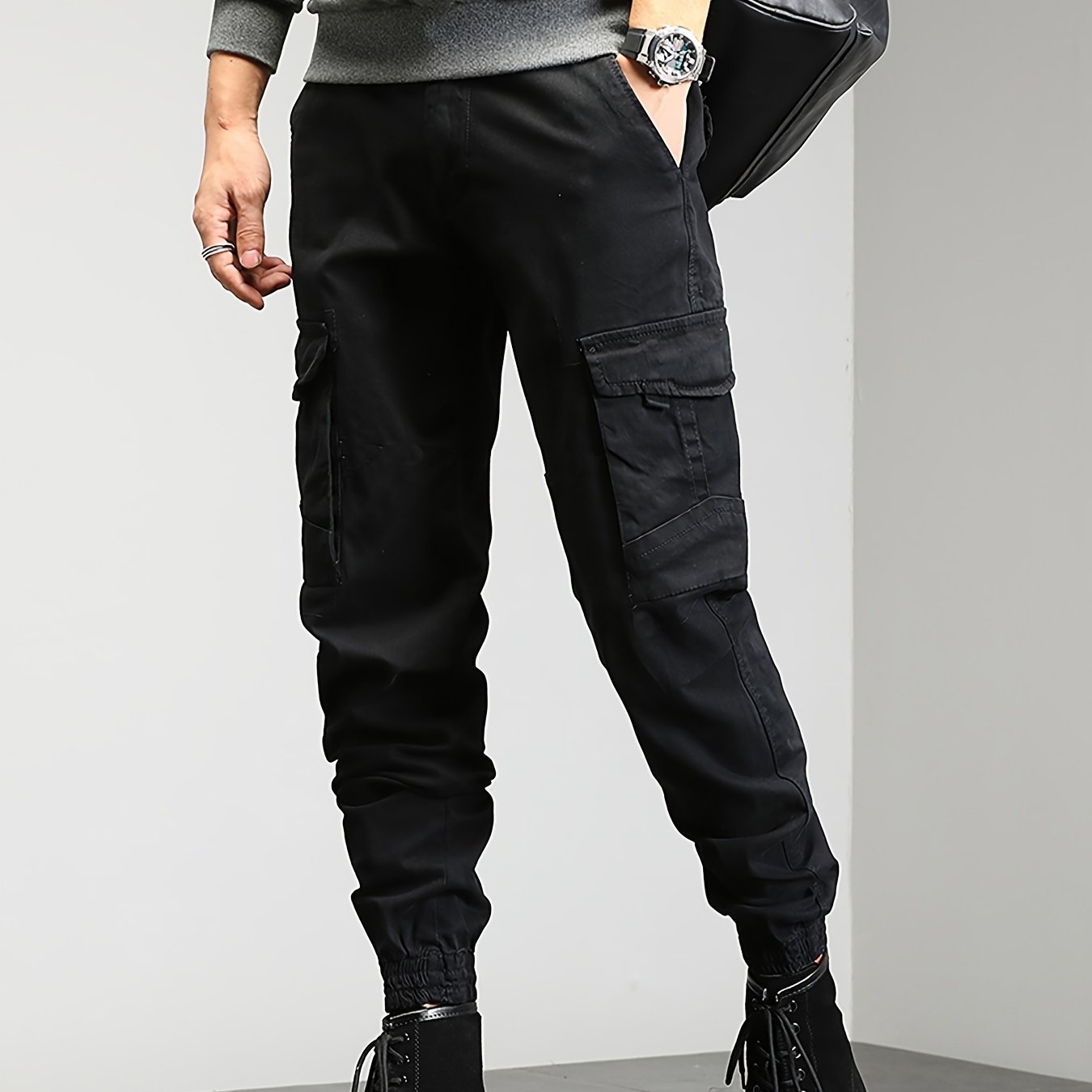 Ayolanni Black Match Cargo Pants Fashion Cargo Men's Casual Solid Loose  Sport Pockets Long Pants Trousers 3x 