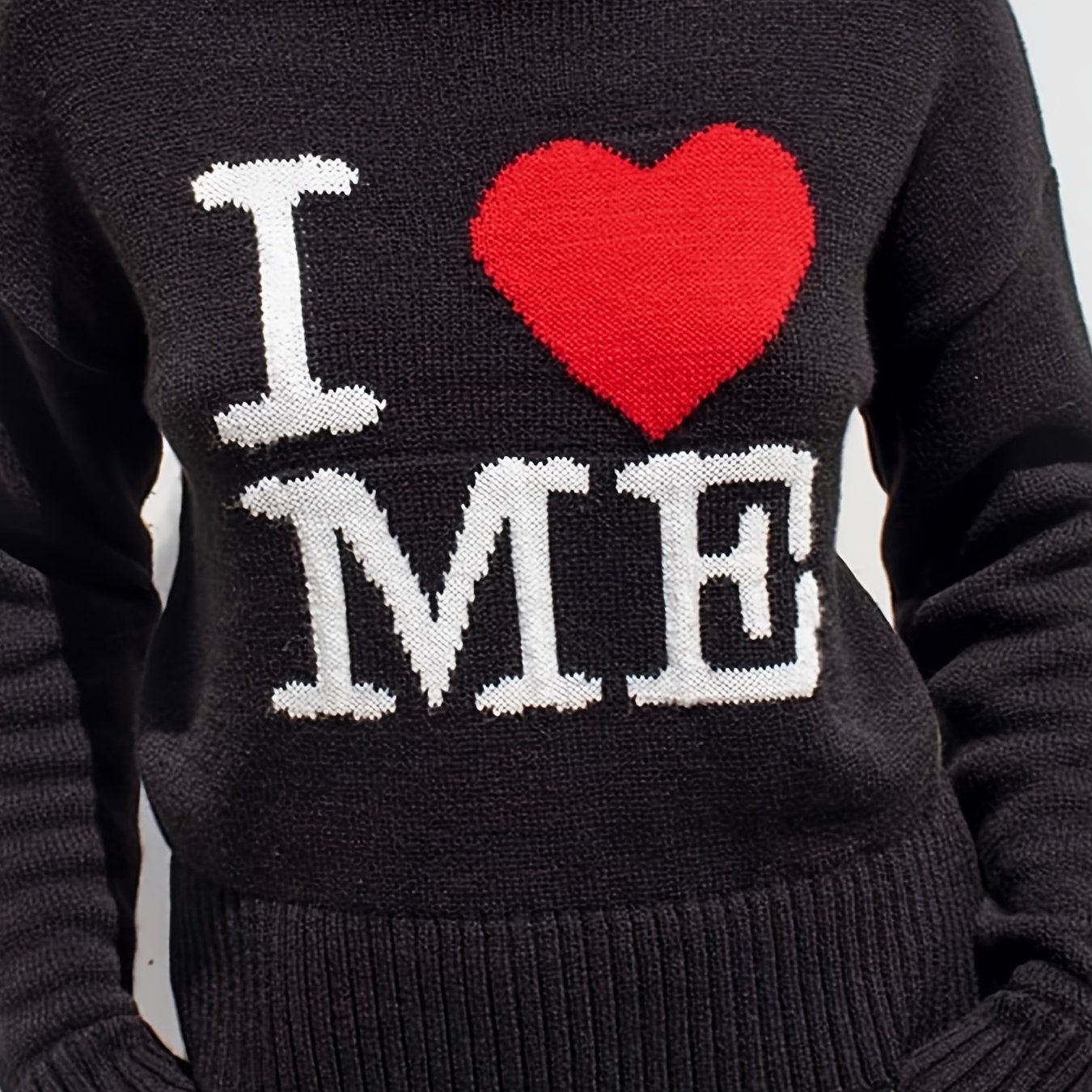 I Love Me ニットセーター、秋冬用長袖カジュアル毎日セーター