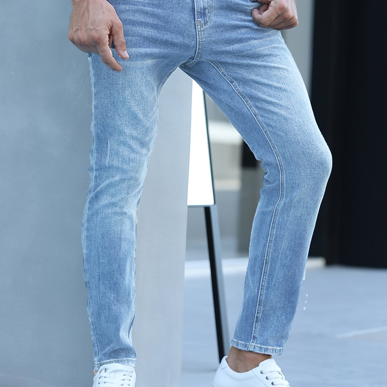 Men's Classic Slim Straight Fit Jeans Casual Washed Denim - Temu