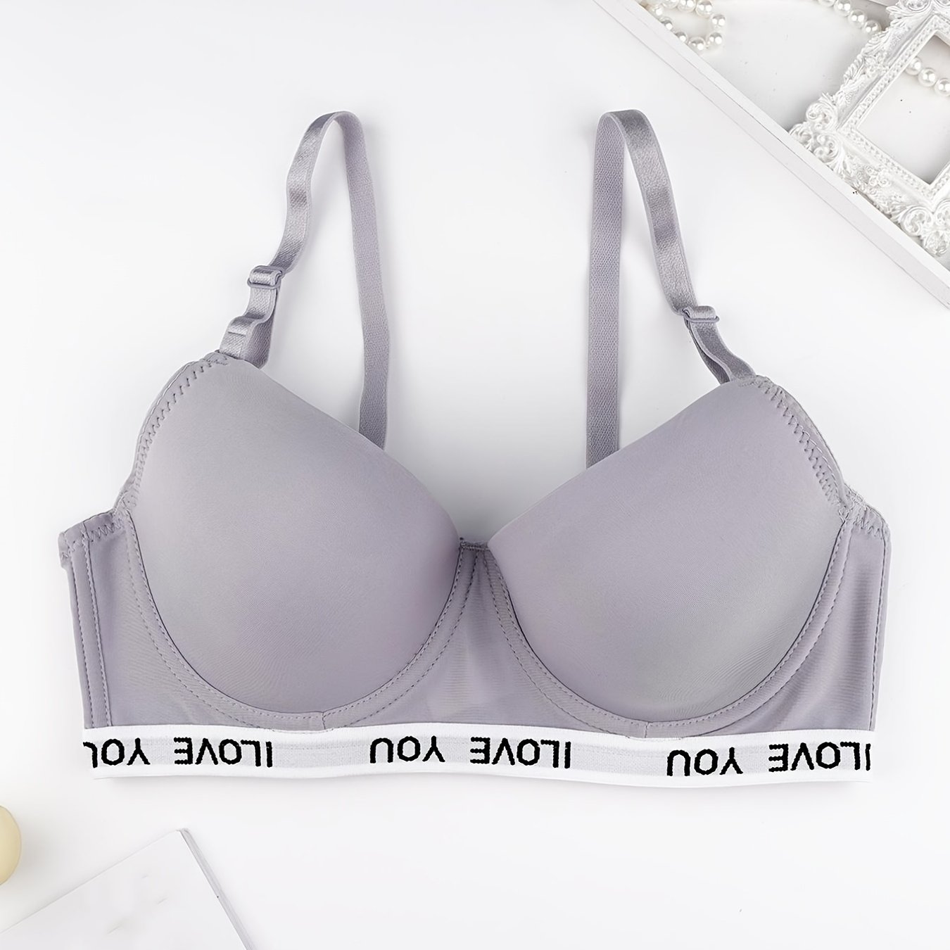 Solid Letter Stitching Seamless Push Wireless Bra Casual - Temu