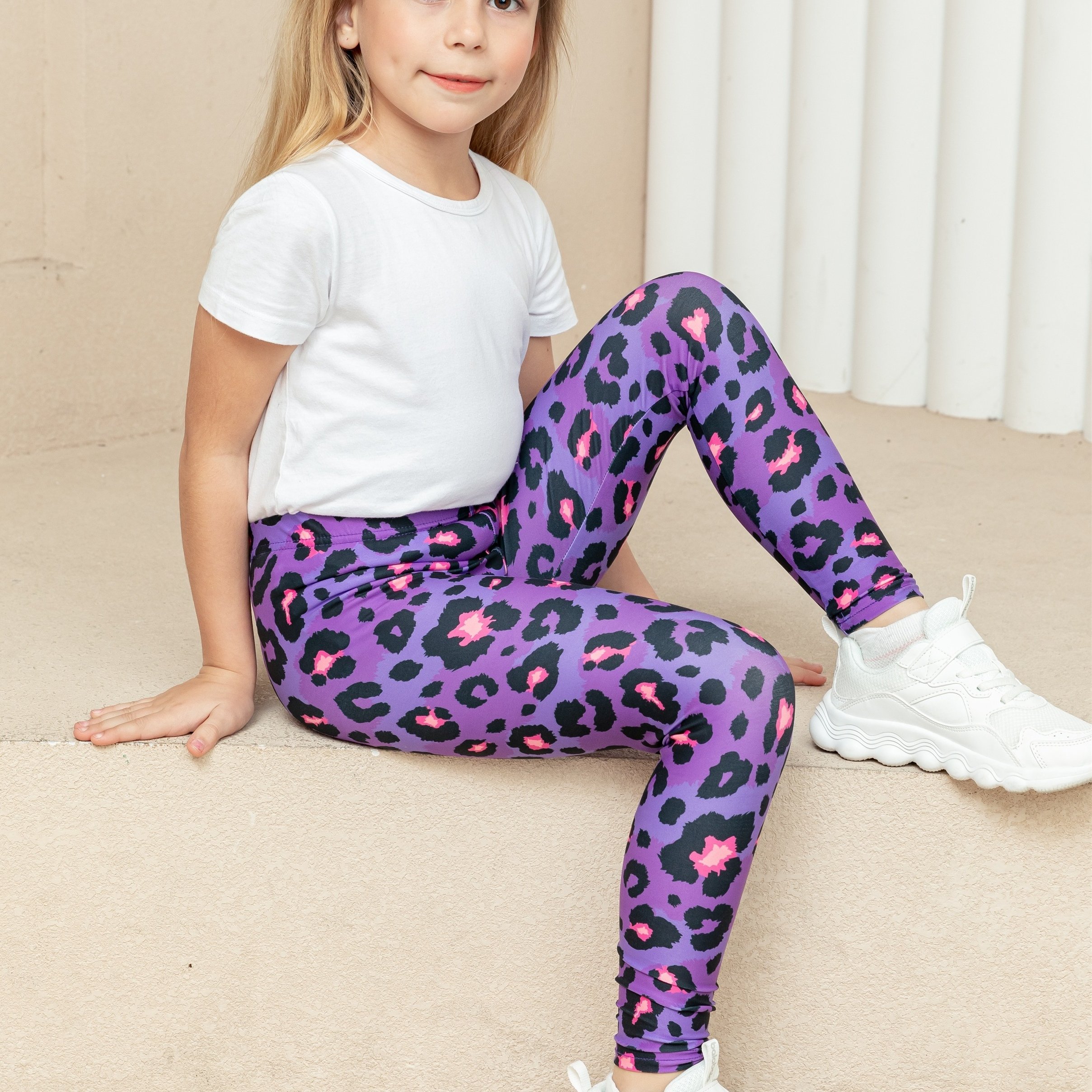 Multipack - Young Girls Fashion Leopard & Solid Basic Legging Pants,  Elastic & Comfortable Trousers Set