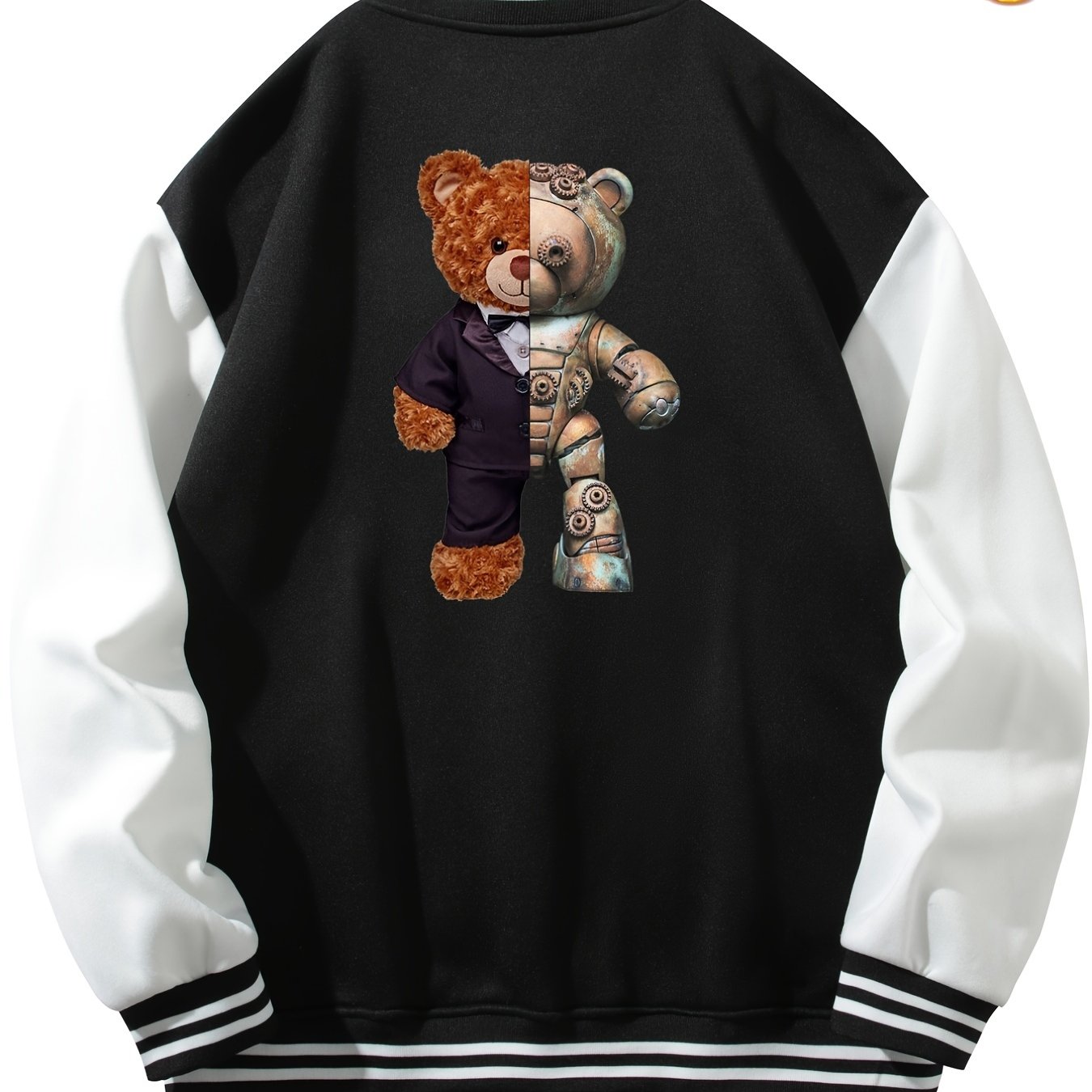 Trendy Teddy Bear Graphic Print Men's Casual Warm Baseball Jacket - Temu