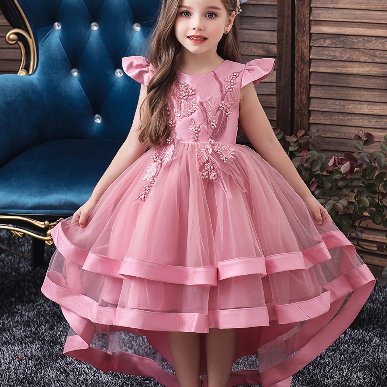 Girls Princess Dress Short Sleeve Ruffles Mesh Tutu Dress Performance ...