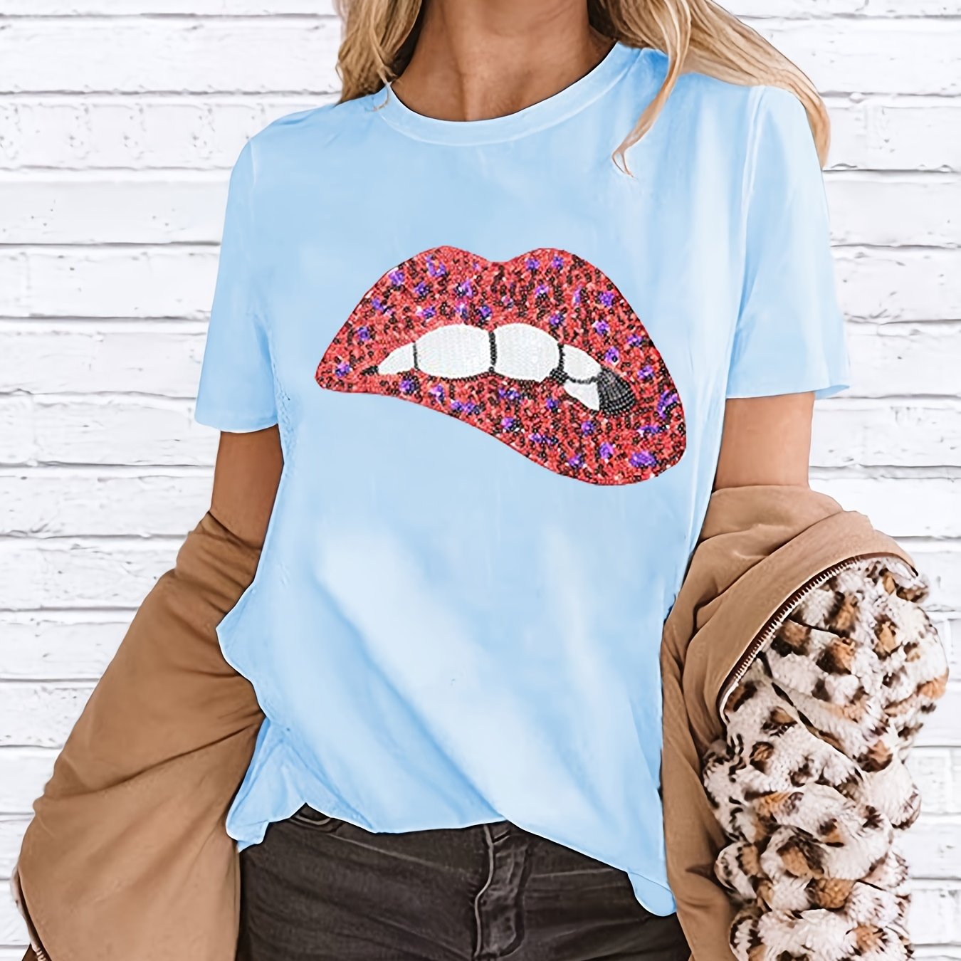 Sequin lips outlet t shirt