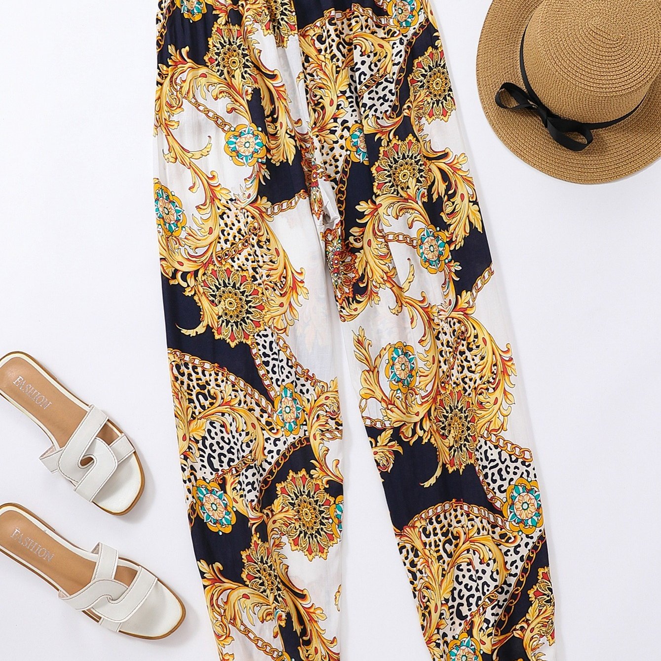 Image of Loose Bohemian Print Pants, Casual High Waist Fashion Comfy Pants, Women's Clothing