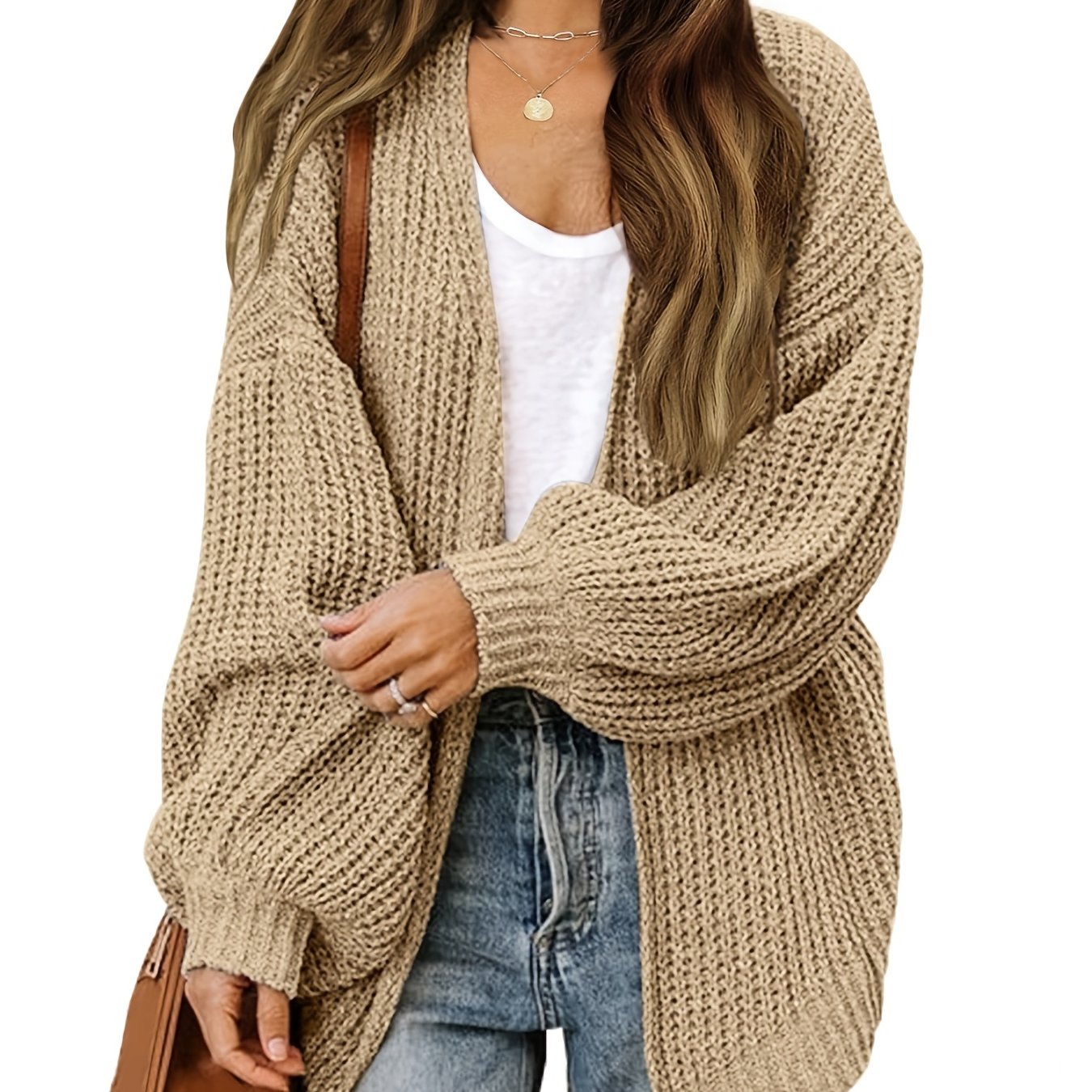 Oversized Lantern Sleeve Sweater Cardigans Solid Loose - Temu Canada