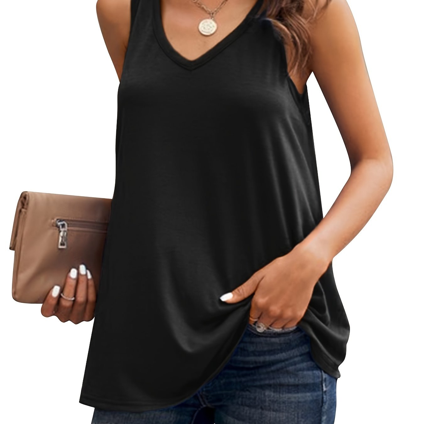 MakeMeChic Women's Loose V Neck Cami Tank Tops Casual Sleeveless