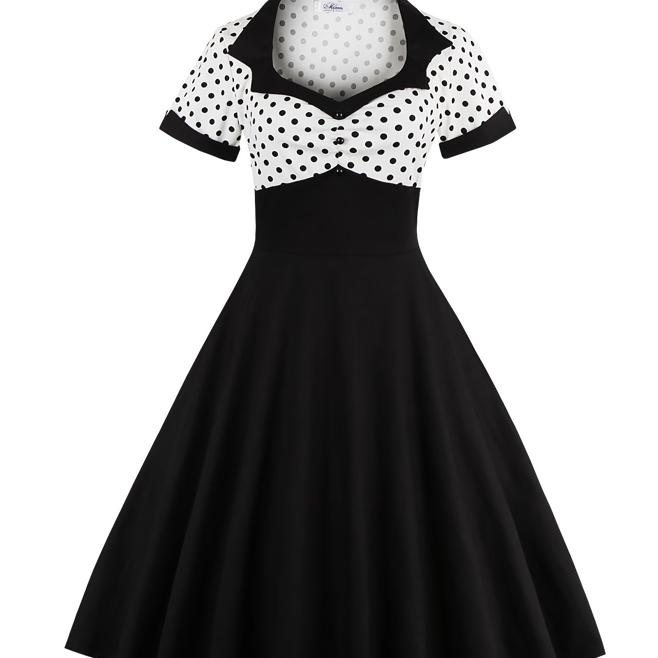 Retro Polka Dot Dress Vintage Short Sleeve V Neck Lapel Waist Swing ...