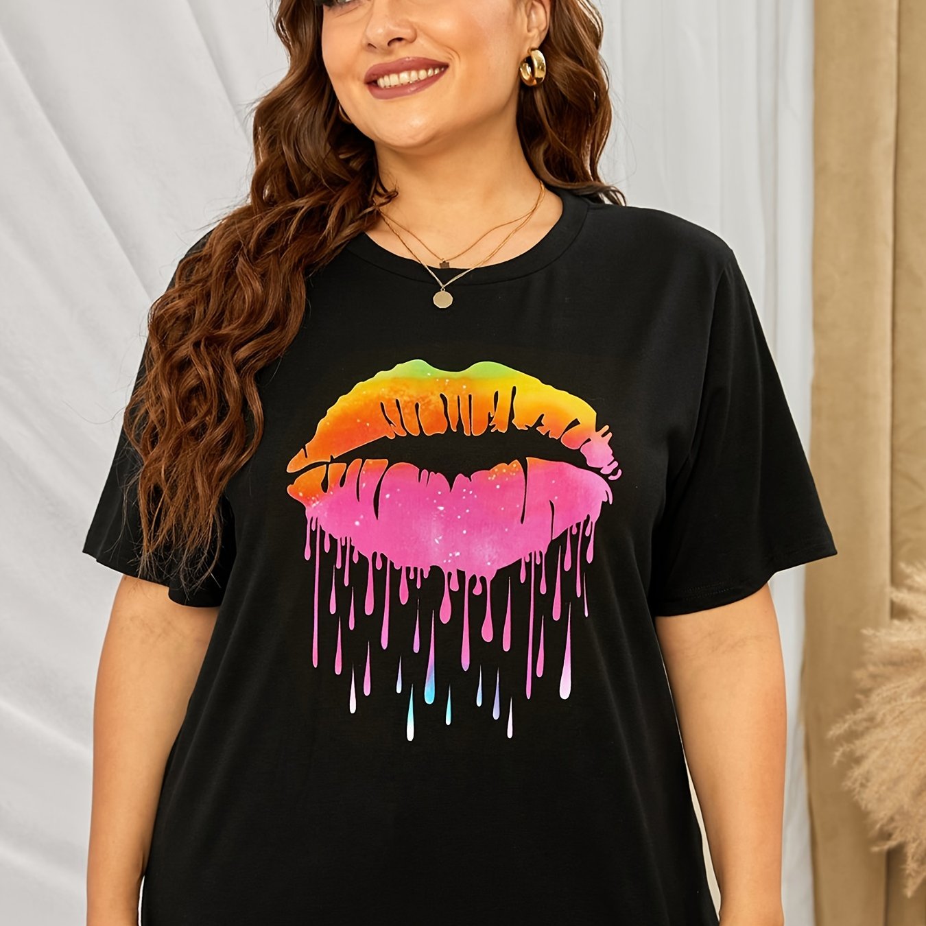 Plus size graphic print short sleeve tee women s plus slight stretch