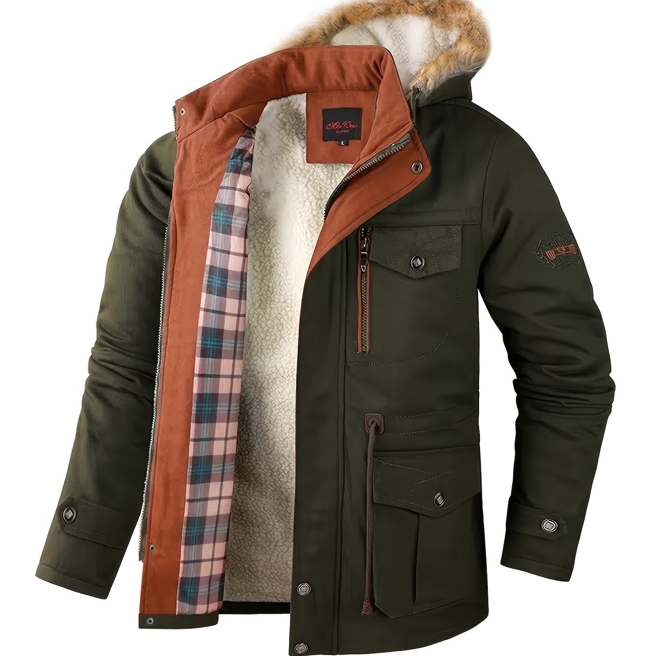 Men's Winter Fleece Thick Warm Puffer Coat Zipper Hooded Outwear Jacket ...
