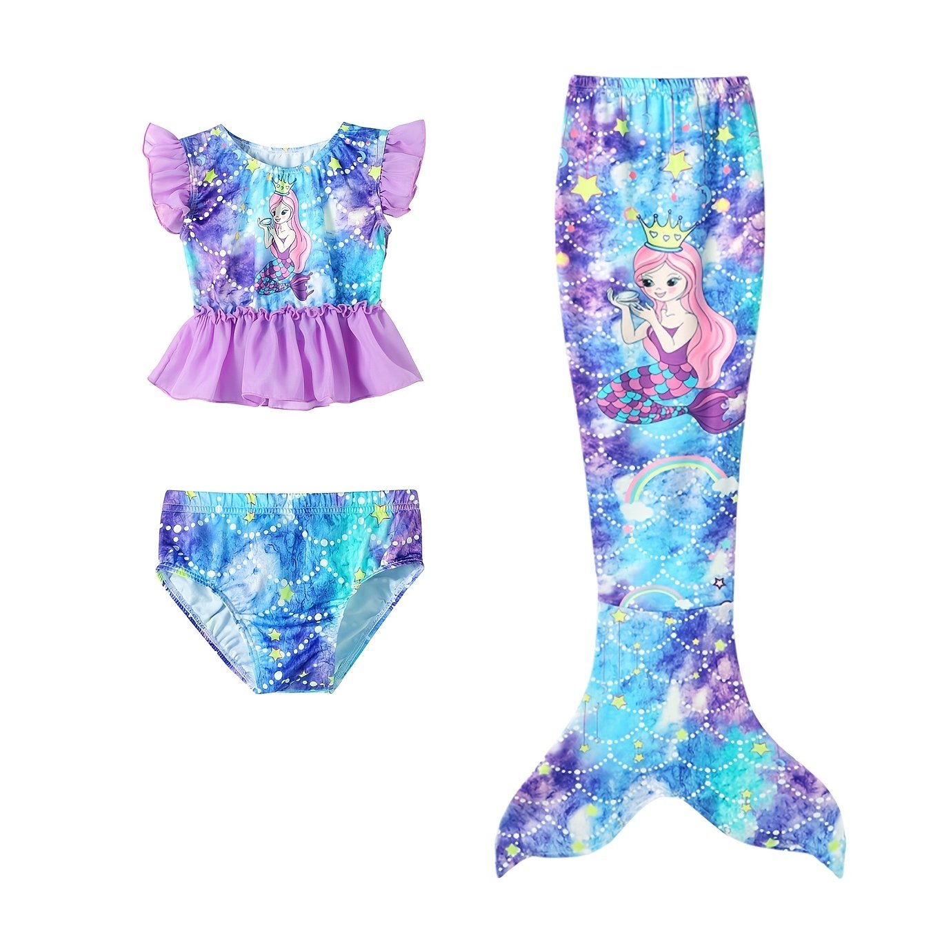 Girls Mermaid Swimsuit Cosplay Costumes Ruffle Top Shorts Bottoms Girls Mermaid Swimsuit Cosplay Costumes Ruffle Top Shorts Bottoms