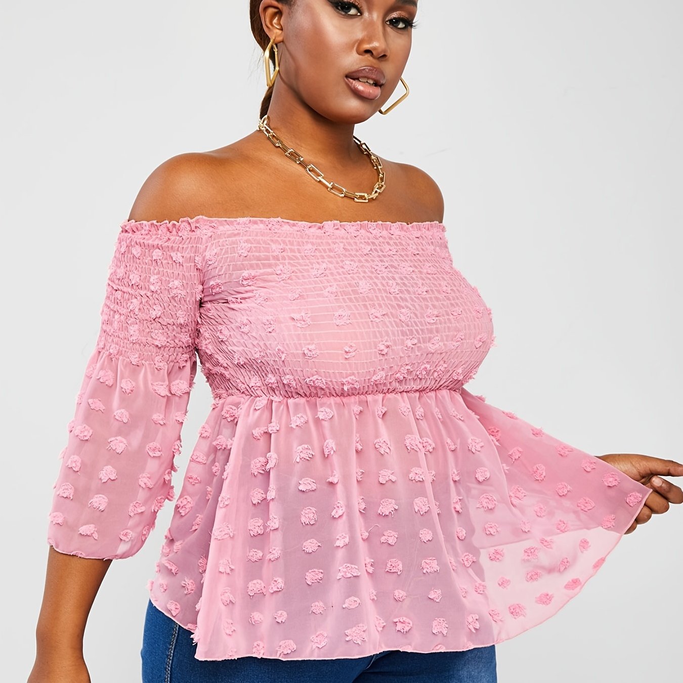 Plus Size Swiss Knot Off Shoulder Long Sleeve Top Women s Plus Casual 