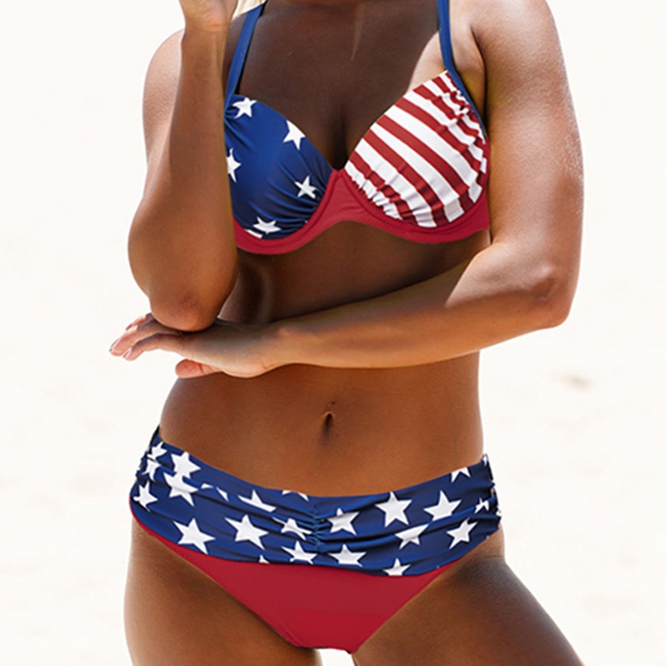 Patriotic Tie Dye Padded Bikini Top, American Flag Bathing Suit