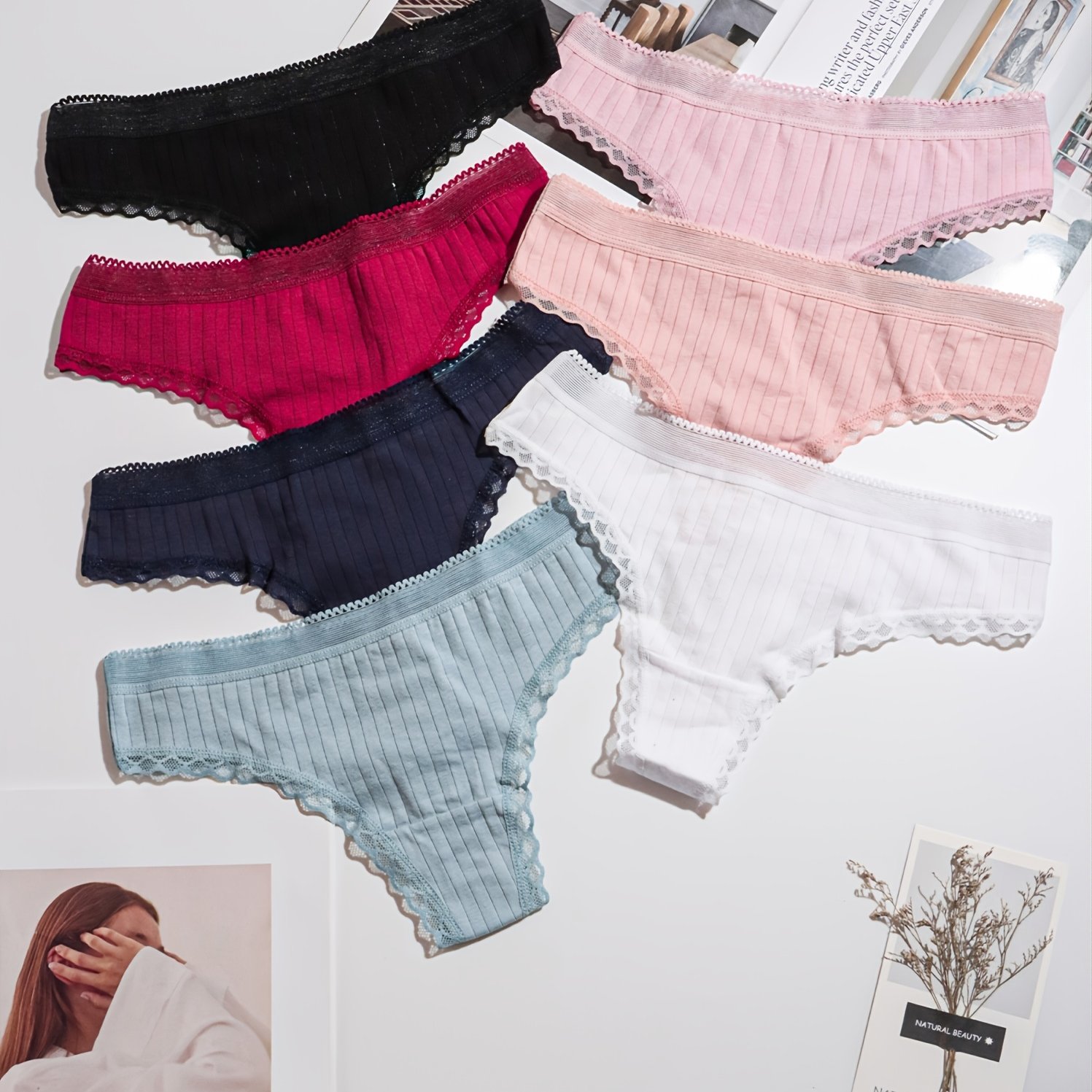 7 Pairs Candy Cute Low Waist G-string Pants 7 Color Combo Women's T-string  Pants Lace Sexy Panties, Women's Lingerie & Underwear