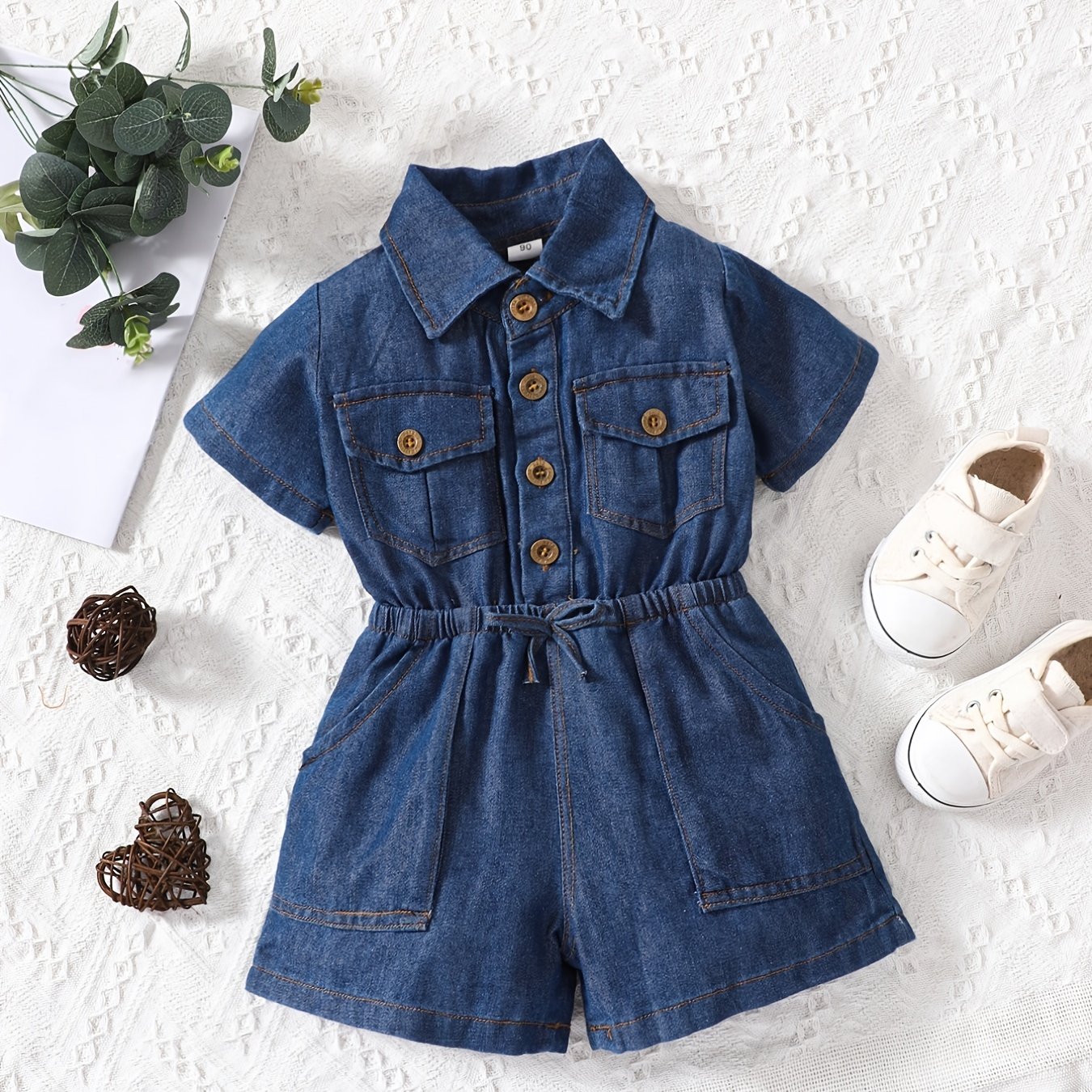 Toddler Girl Schiffy Design Sleeveless Denim Romper Jumpsuit