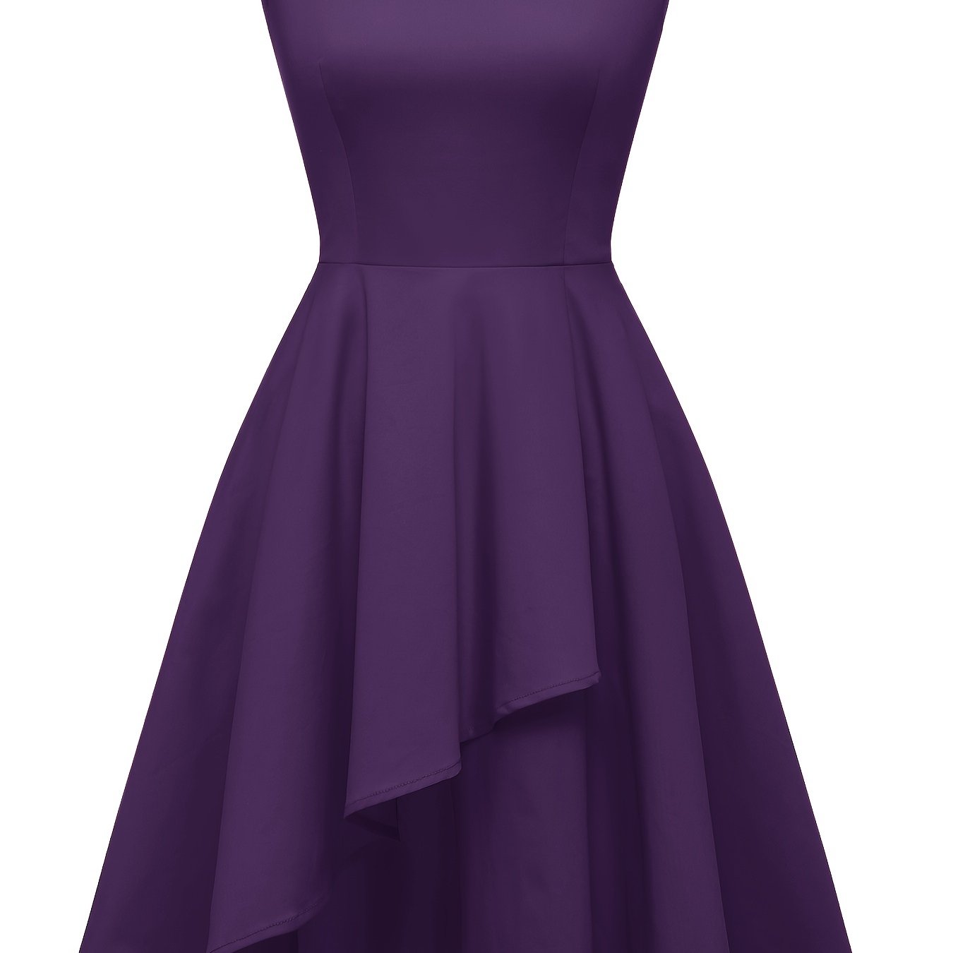 Solid Round Neck Sleeveless Irregular Ruffled Hem Dress Tunic Elegant ...