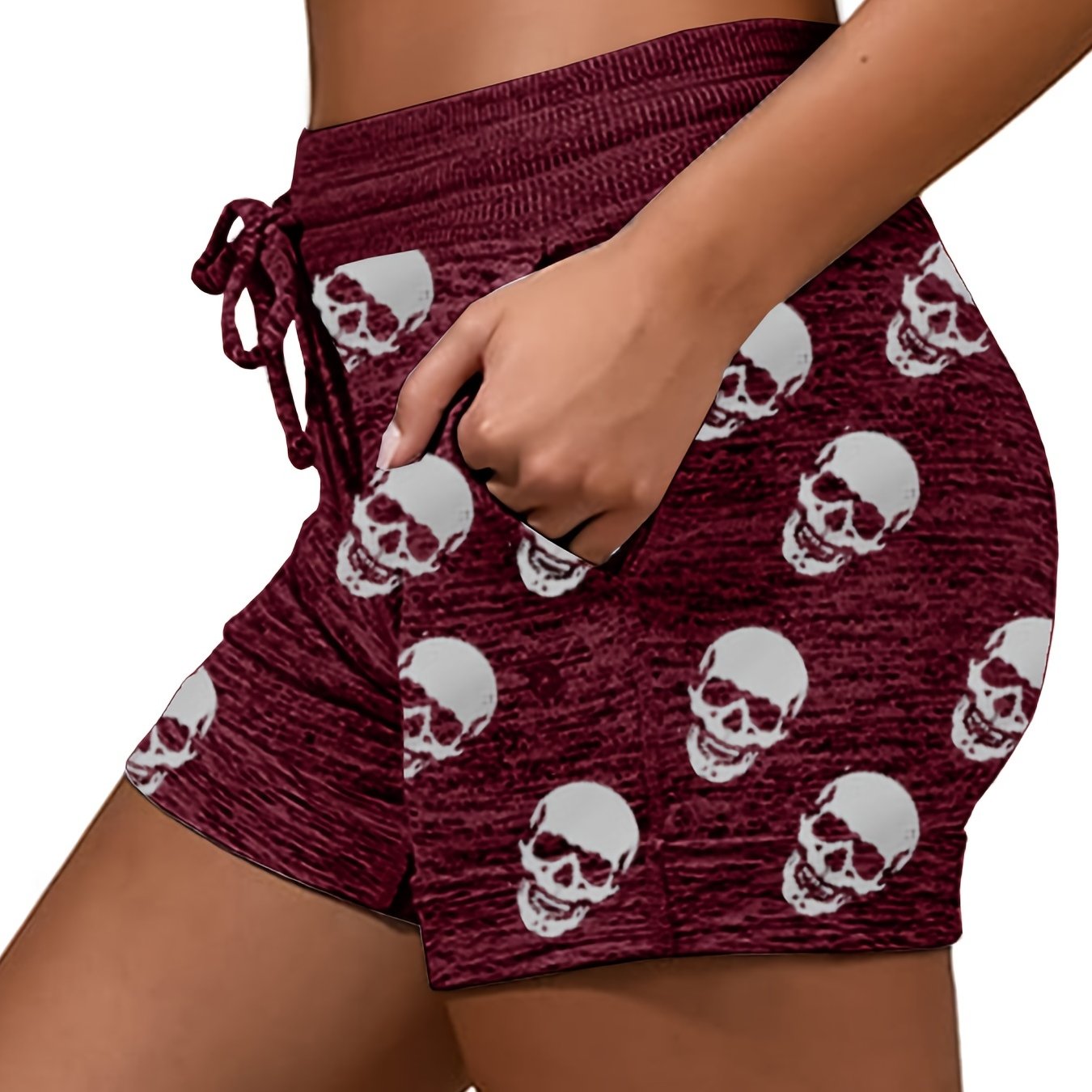 Women s Y2k Skull Print Shorts Drawstring High Waist Yoga Temu