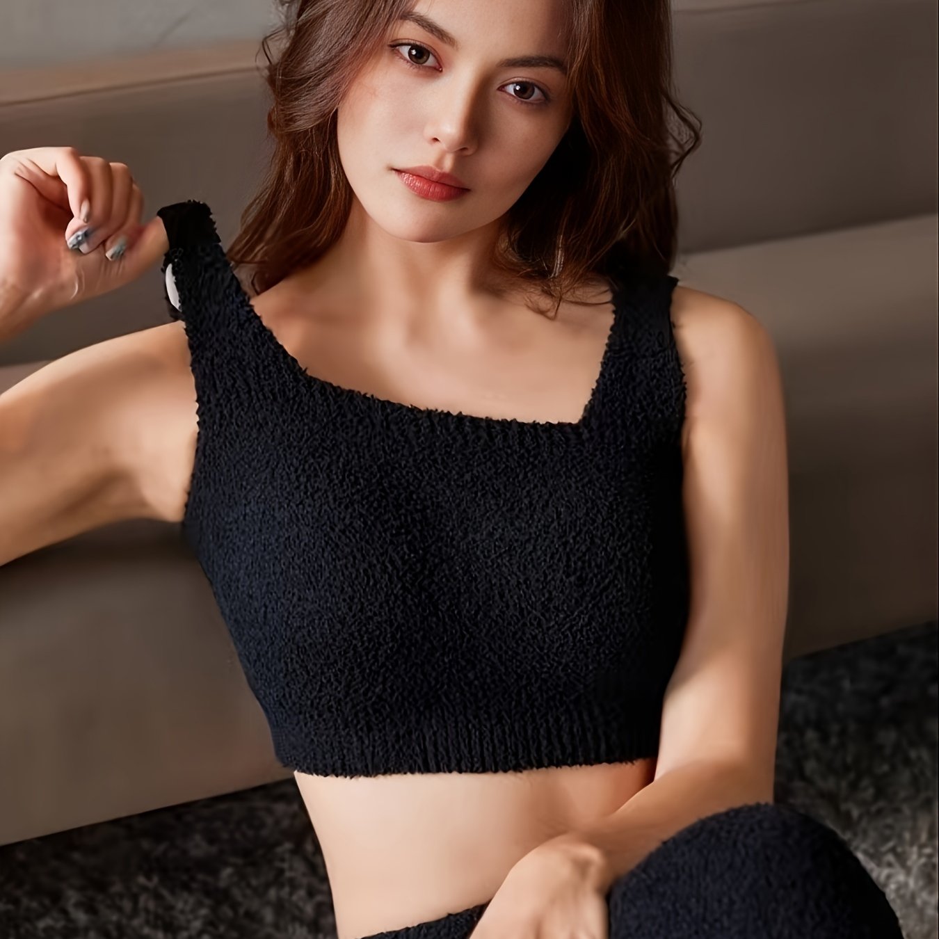 Petite] Warm Fuzzy Thermal Thermal Lined Underwear Tops Cami - Temu