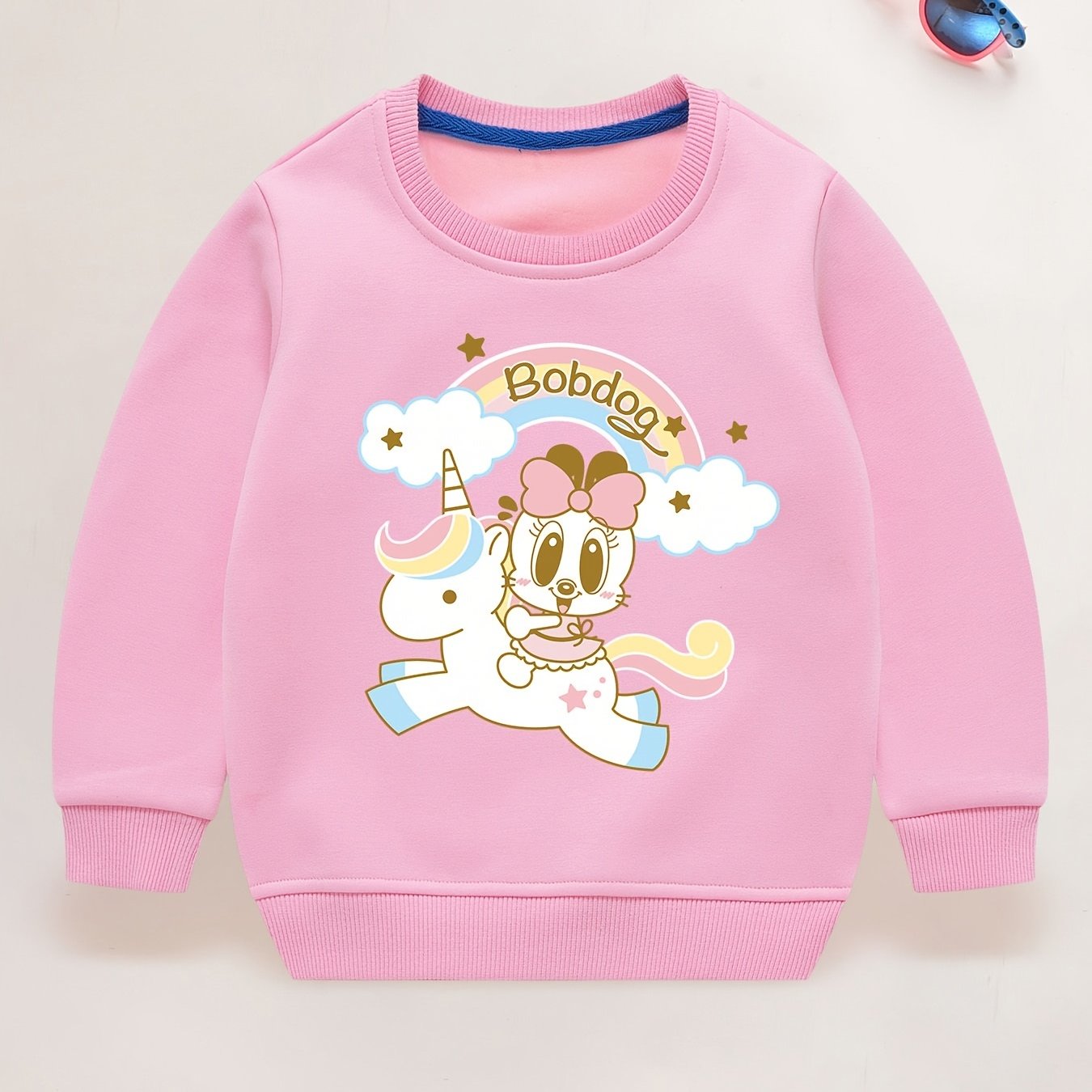 Girls Cartoon Unicorn Print Pullover Round Neck Long Sleeve Sweatshirt 