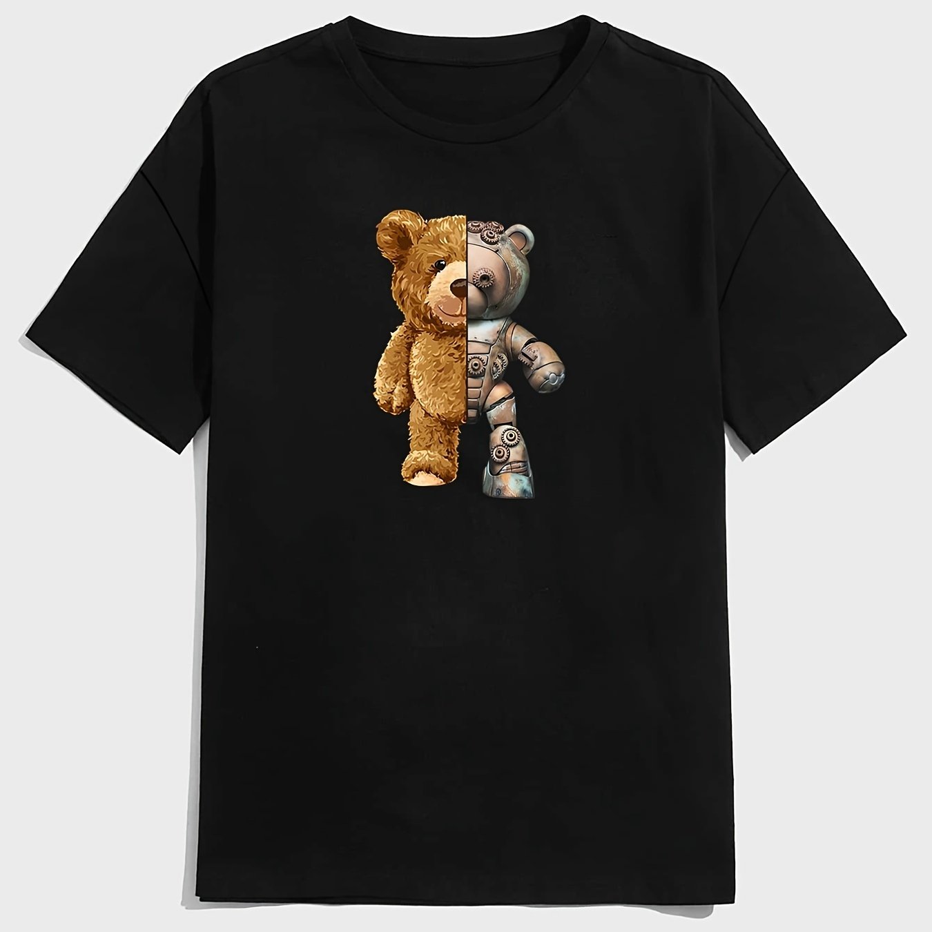 Men's Steam Punk Teddy Bear Print Casual Round Neck Short Sleeve T