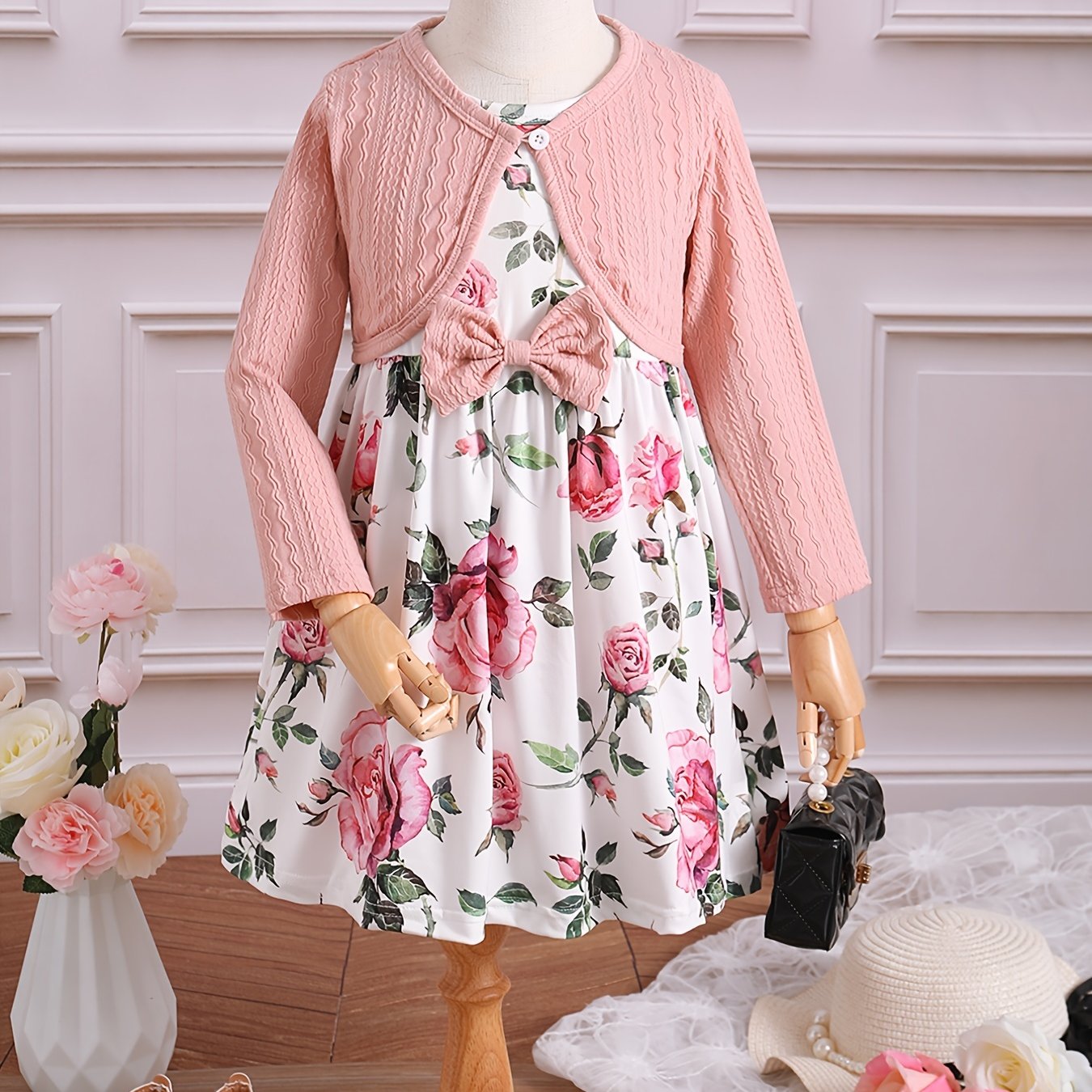 Baby Girls Floral Print Cute Dress Cardigan Top And Dress - Temu Spain