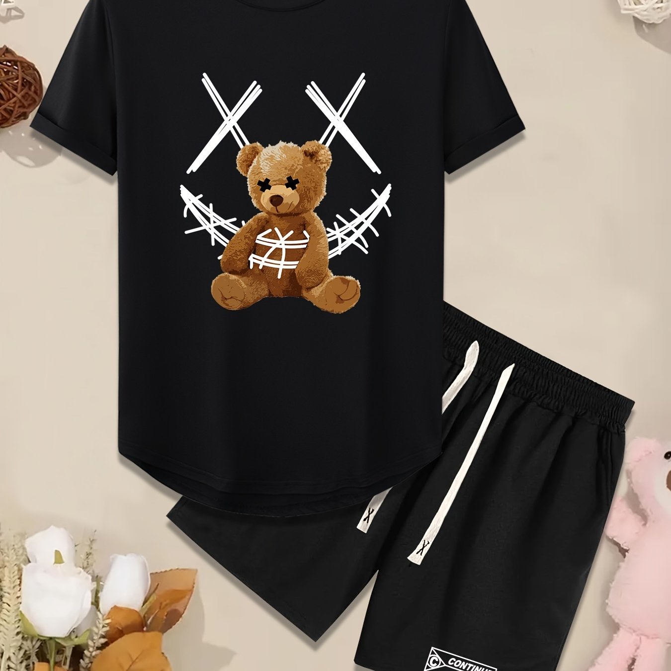 Baby Boys Cute Bear Graphic Print T-shirt & Shorts Set Clothes - Temu