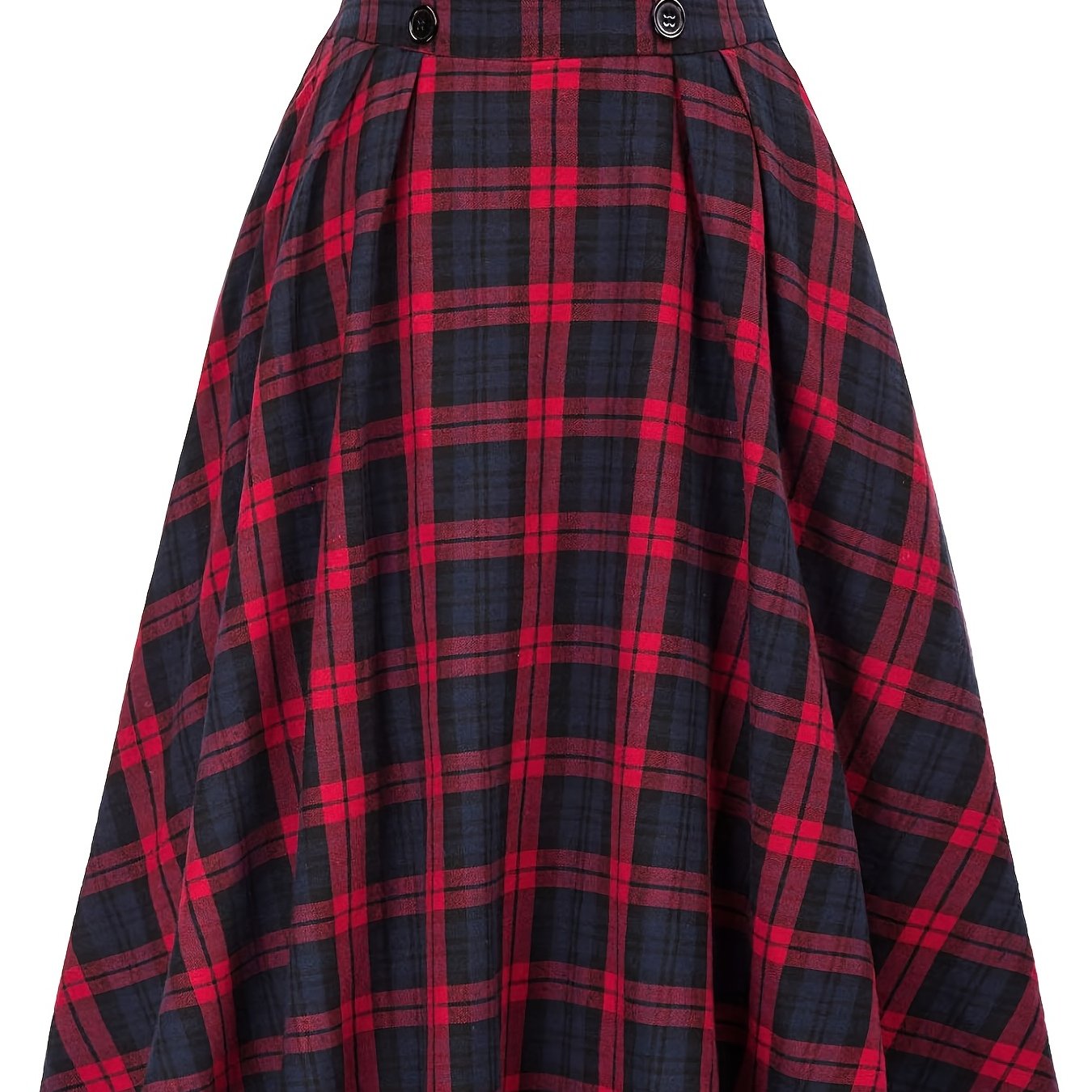 High Waist Button Plaid Ruffled Hem Skirt Vintage Loose Stylish Midi ...